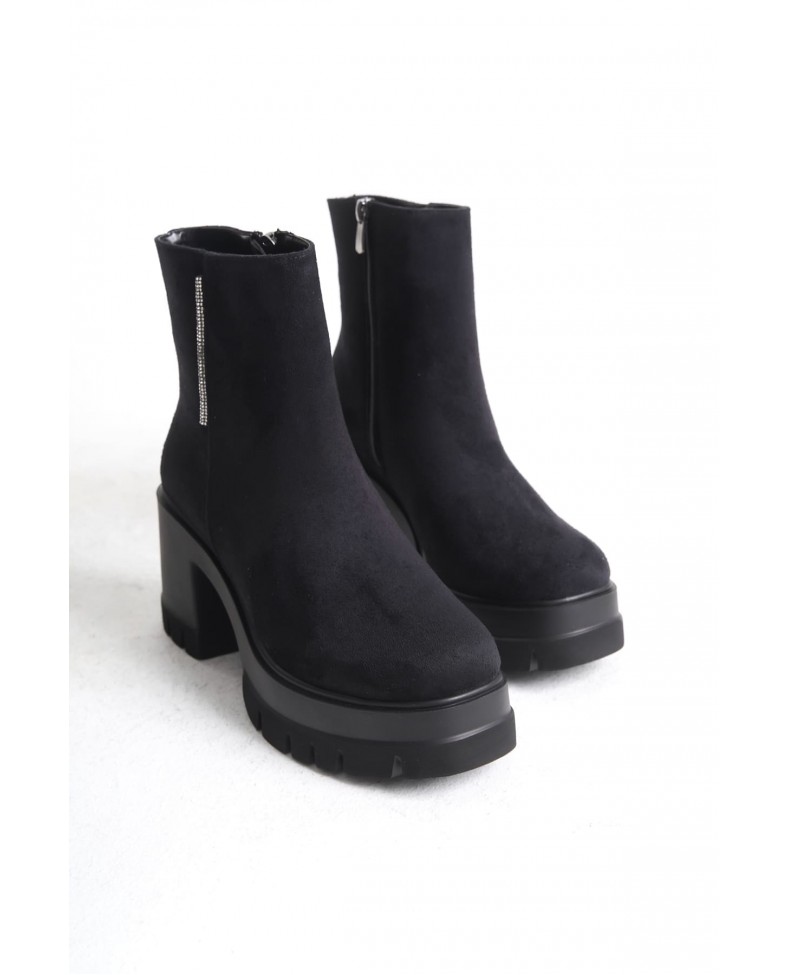 LISSE Fermuarlı Ortopedik Taban Kalın Topuklu Süet Kadın Bot SST - Siyah Somersan Giyim | Kadın, Erkek ve Çocuk Moda