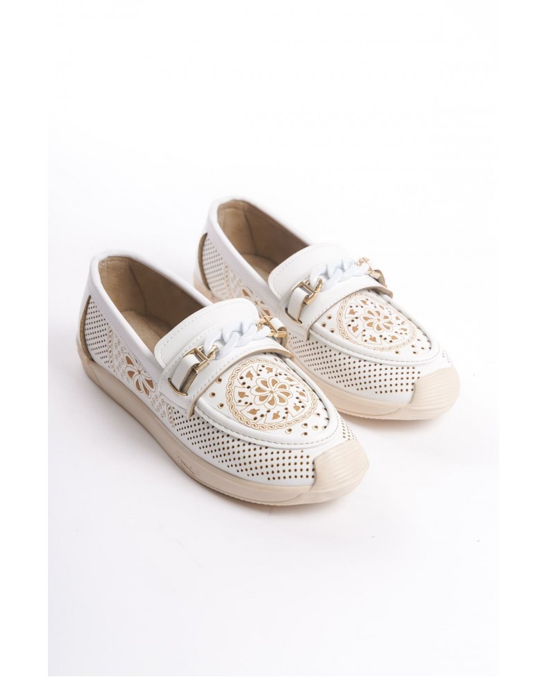 LIZY Bağcıksız Ortopedik Rahat Taban Çiçek Desenli Kadın Babet Ayakkabı  CKT - Beyaz Somersan Giyim | Kadın, Erkek ve Çocuk Moda