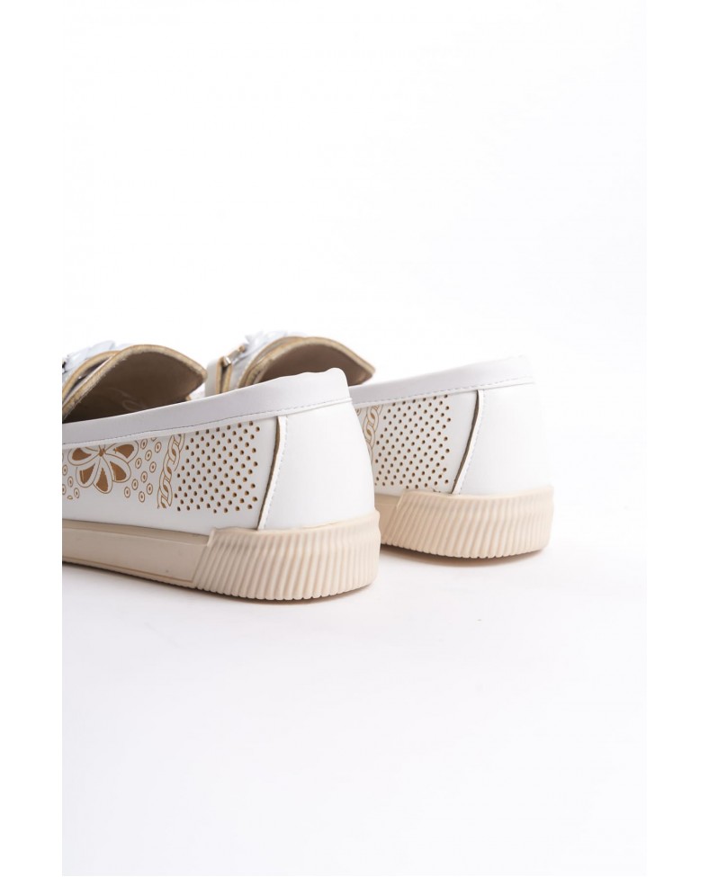 LIZY Bağcıksız Ortopedik Rahat Taban Çiçek Desenli Kadın Babet Ayakkabı  CKT - Beyaz Somersan Giyim | Kadın, Erkek ve Çocuk Moda