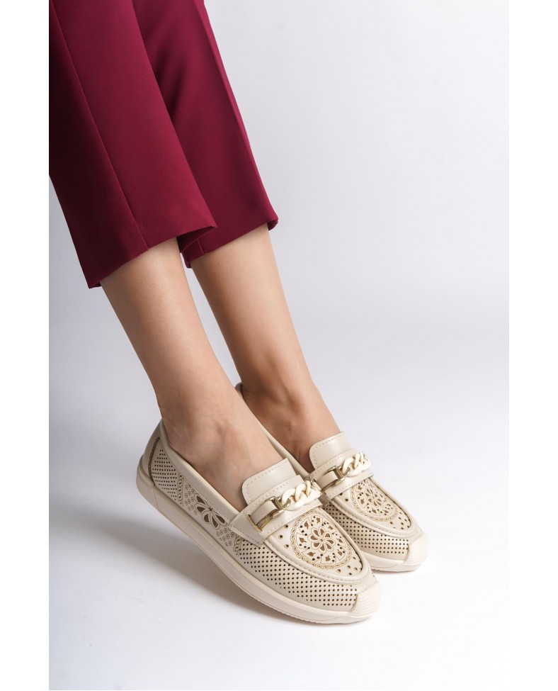 LIZY Bağcıksız Ortopedik Rahat Taban Çiçek Desenli Kadın Babet Ayakkabı  CKT - Krem Somersan Giyim | Kadın, Erkek ve Çocuk Moda