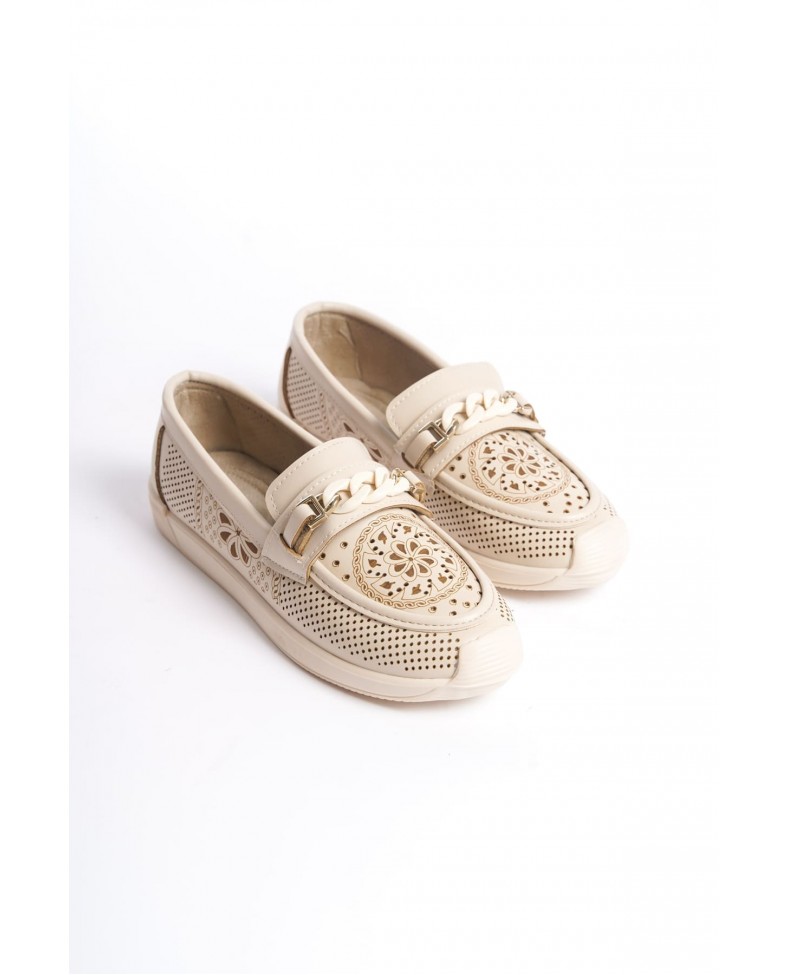 LIZY Bağcıksız Ortopedik Rahat Taban Çiçek Desenli Kadın Babet Ayakkabı  CKT - Krem Somersan Giyim | Kadın, Erkek ve Çocuk Moda