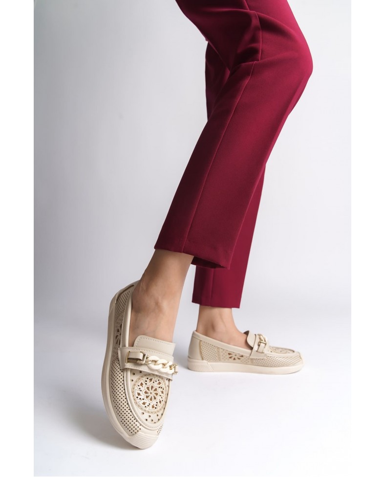 LIZY Bağcıksız Ortopedik Rahat Taban Çiçek Desenli Kadın Babet Ayakkabı  CKT - Krem Somersan Giyim | Kadın, Erkek ve Çocuk Moda