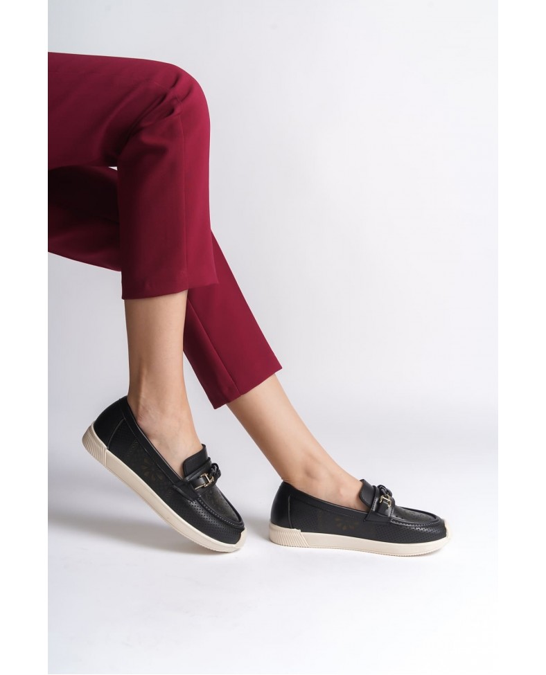 LIZY Bağcıksız Ortopedik Rahat Taban Çiçek Desenli Kadın Babet Ayakkabı  CKT - Siyah Somersan Giyim | Kadın, Erkek ve Çocuk Moda