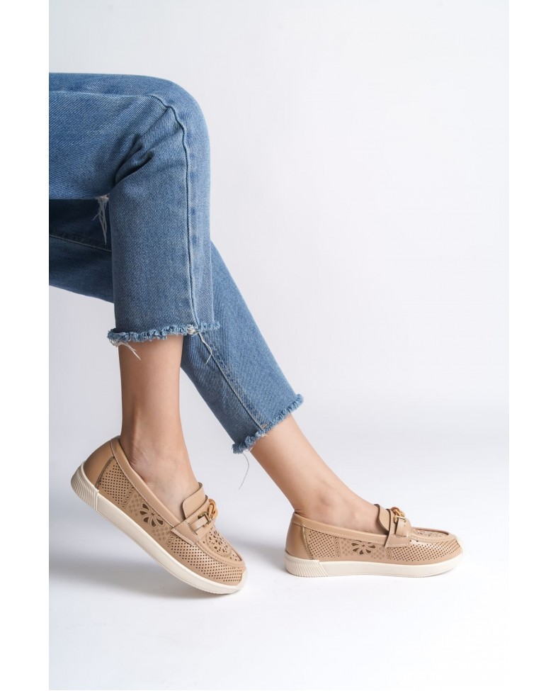 LIZY Bağcıksız Ortopedik Rahat Taban Çiçek Desenli Kadın Babet Ayakkabı CKT - Ten Somersan Giyim | Kadın, Erkek ve Çocuk Moda