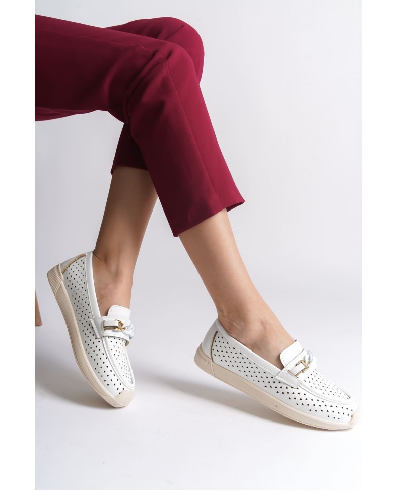 LIZY Bağcıksız Ortopedik Rahat Taban Kalp Desenli Kadın Babet Ayakkabı  CKT - Beyaz Somersan Giyim | Kadın, Erkek ve Çocuk Moda