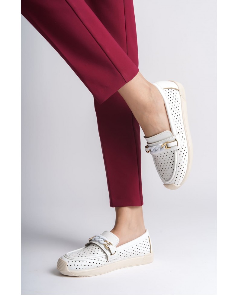 LIZY Bağcıksız Ortopedik Rahat Taban Kalp Desenli Kadın Babet Ayakkabı  CKT - Beyaz Somersan Giyim | Kadın, Erkek ve Çocuk Moda