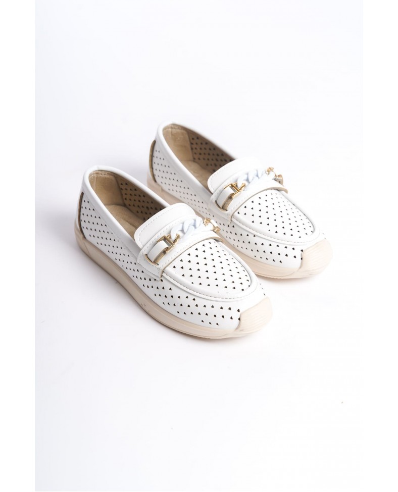 LIZY Bağcıksız Ortopedik Rahat Taban Kalp Desenli Kadın Babet Ayakkabı  CKT - Beyaz Somersan Giyim | Kadın, Erkek ve Çocuk Moda