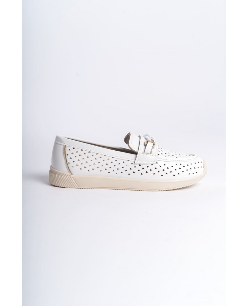 LIZY Bağcıksız Ortopedik Rahat Taban Kalp Desenli Kadın Babet Ayakkabı  CKT - Beyaz Somersan Giyim | Kadın, Erkek ve Çocuk Moda