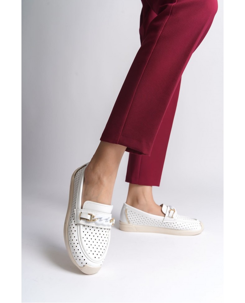 LIZY Bağcıksız Ortopedik Rahat Taban Kalp Desenli Kadın Babet Ayakkabı  CKT - Beyaz Somersan Giyim | Kadın, Erkek ve Çocuk Moda