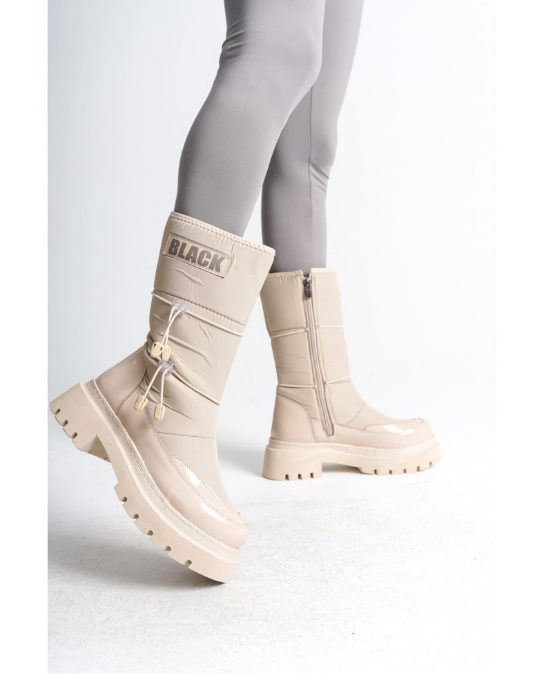 LUCY Lastikli Fermuarlı  Paraşüt Kumaş Rugan Kadın Bot  CKT - Krem Somersan Giyim | Kadın, Erkek ve Çocuk Moda