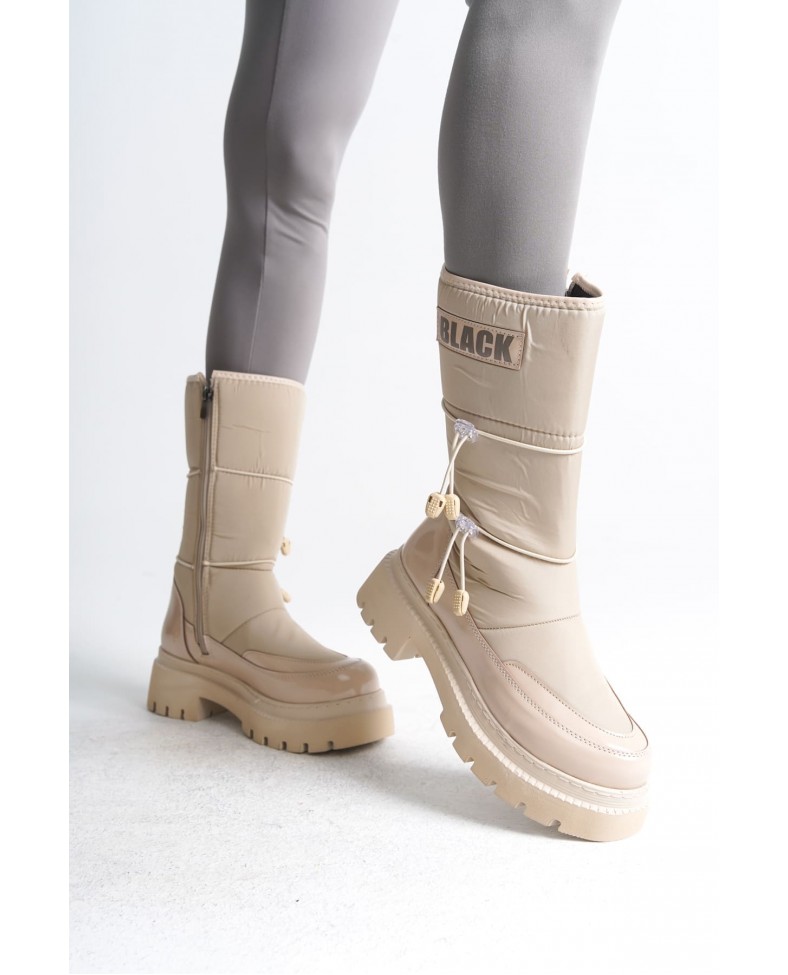 LUCY Lastikli Fermuarlı  Paraşüt Kumaş Rugan Kadın Bot  CKT - Krem Somersan Giyim | Kadın, Erkek ve Çocuk Moda