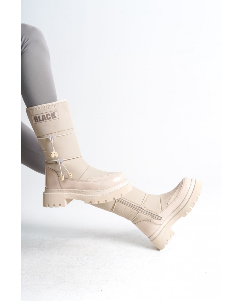 LUCY Lastikli Fermuarlı  Paraşüt Kumaş Rugan Kadın Bot  CKT - Krem Somersan Giyim | Kadın, Erkek ve Çocuk Moda