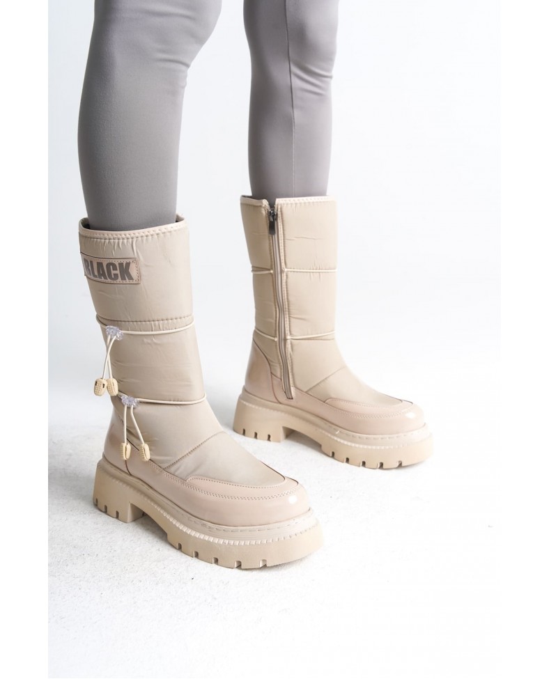 LUCY Lastikli Fermuarlı  Paraşüt Kumaş Rugan Kadın Bot  CKT - Krem Somersan Giyim | Kadın, Erkek ve Çocuk Moda