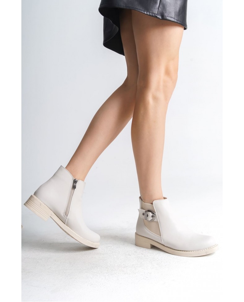 LUNA Fermuarlı Lastikli Ortopedik Taban Topuklu Kadın Bot CKT - Krem Somersan Giyim | Kadın, Erkek ve Çocuk Moda