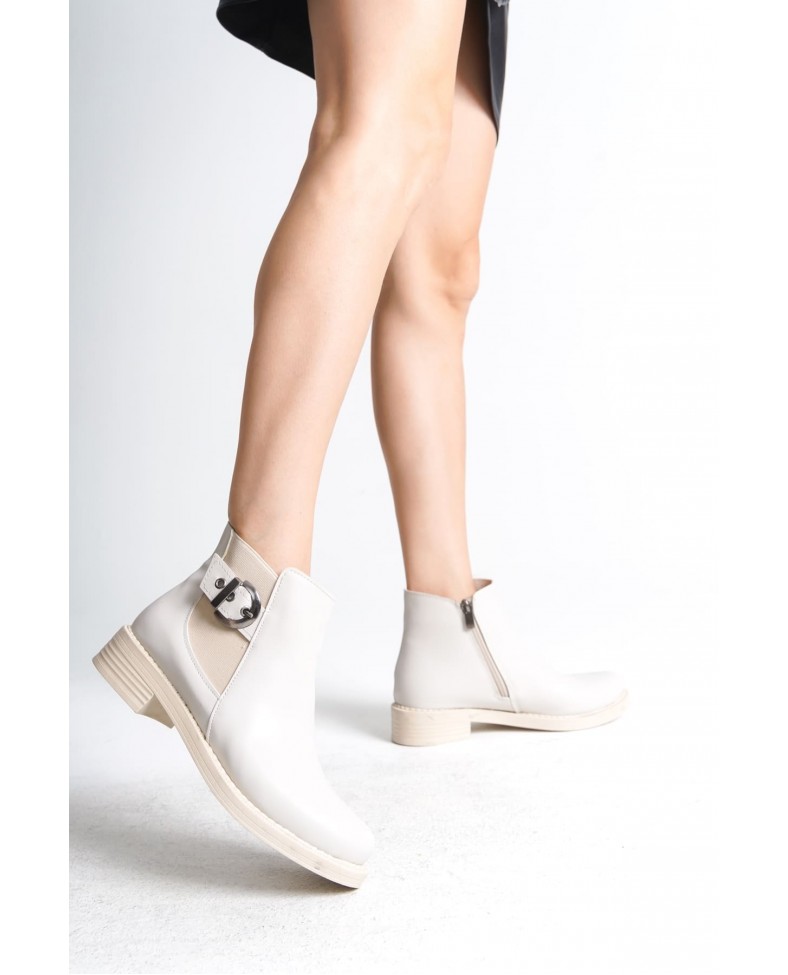 LUNA Fermuarlı Lastikli Ortopedik Taban Topuklu Kadın Bot CKT - Krem Somersan Giyim | Kadın, Erkek ve Çocuk Moda