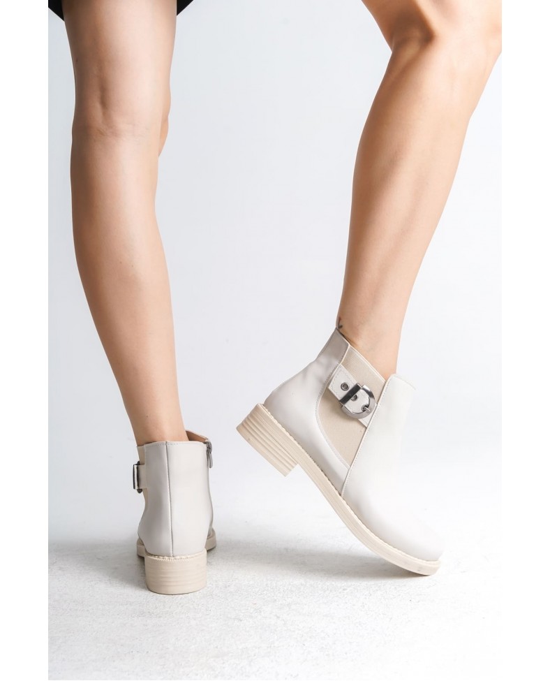 LUNA Fermuarlı Lastikli Ortopedik Taban Topuklu Kadın Bot CKT - Krem Somersan Giyim | Kadın, Erkek ve Çocuk Moda