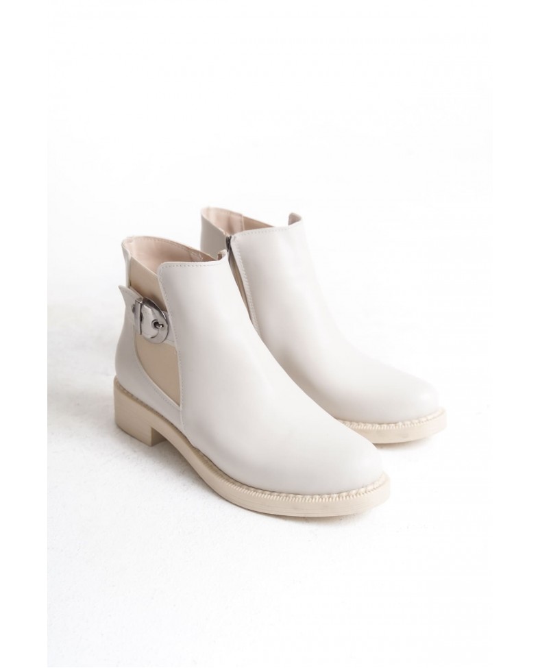 LUNA Fermuarlı Lastikli Ortopedik Taban Topuklu Kadın Bot CKT - Krem Somersan Giyim | Kadın, Erkek ve Çocuk Moda