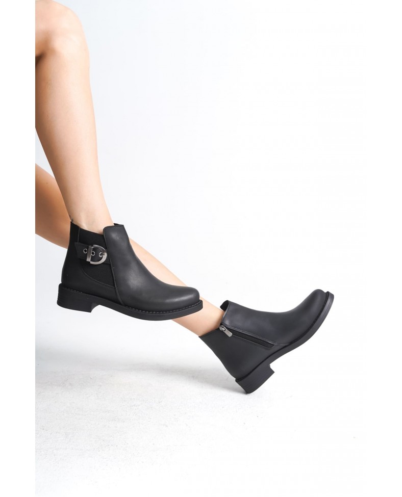 LUNA Fermuarlı Lastikli Ortopedik Taban Topuklu Kadın Bot  CST - Siyah Somersan Giyim | Kadın, Erkek ve Çocuk Moda