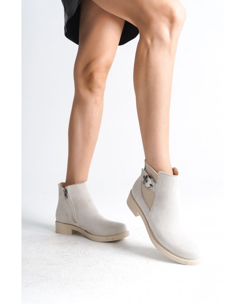 LUNA Fermuarlı Lastikli Ortopedik Taban Topuklu Süet Kadın Bot SKT - Krem Somersan Giyim | Kadın, Erkek ve Çocuk Moda