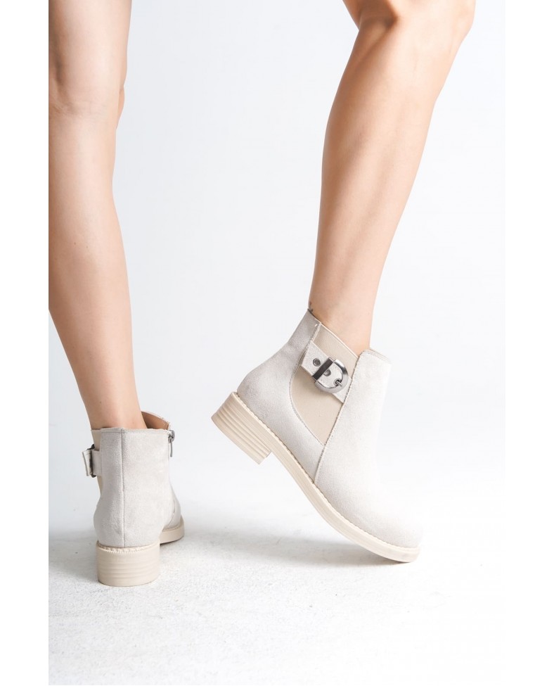 LUNA Fermuarlı Lastikli Ortopedik Taban Topuklu Süet Kadın Bot SKT - Krem Somersan Giyim | Kadın, Erkek ve Çocuk Moda