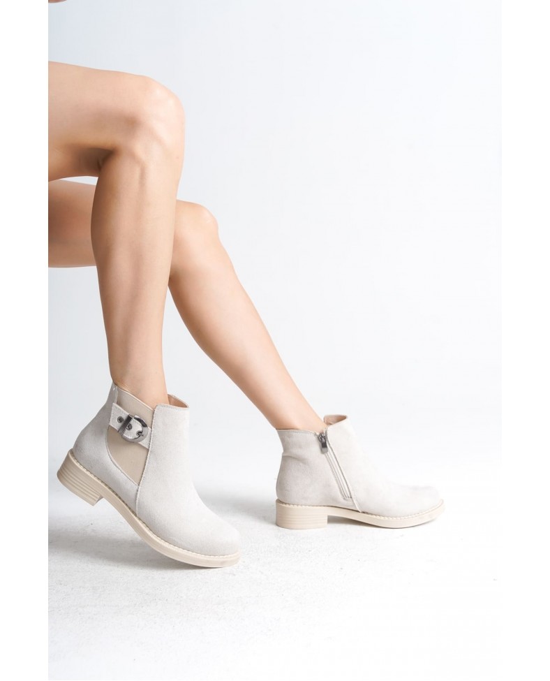 LUNA Fermuarlı Lastikli Ortopedik Taban Topuklu Süet Kadın Bot SKT - Krem Somersan Giyim | Kadın, Erkek ve Çocuk Moda