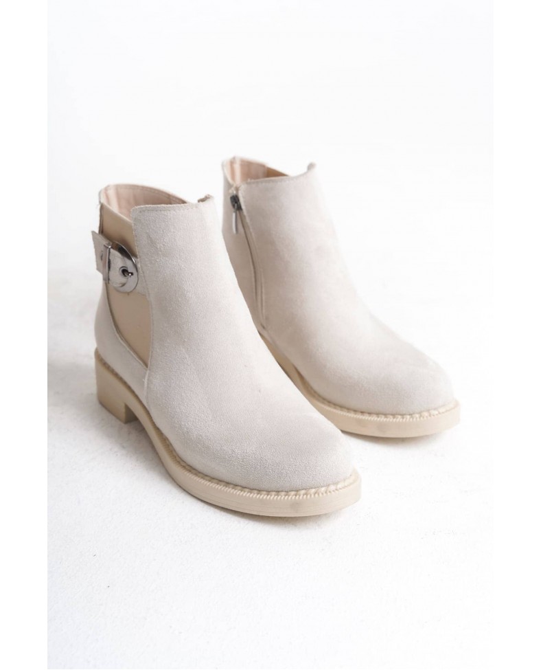 LUNA Fermuarlı Lastikli Ortopedik Taban Topuklu Süet Kadın Bot SKT - Krem Somersan Giyim | Kadın, Erkek ve Çocuk Moda