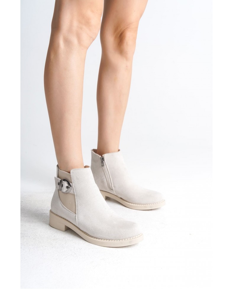 LUNA Fermuarlı Lastikli Ortopedik Taban Topuklu Süet Kadın Bot SKT - Krem Somersan Giyim | Kadın, Erkek ve Çocuk Moda