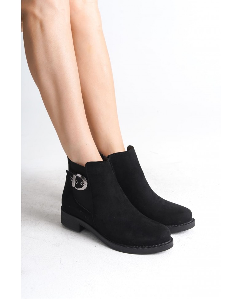 LUNA Fermuarlı Lastikli Ortopedik Taban Topuklu Süet Kadın Bot  SST - Siyah Somersan Giyim | Kadın, Erkek ve Çocuk Moda