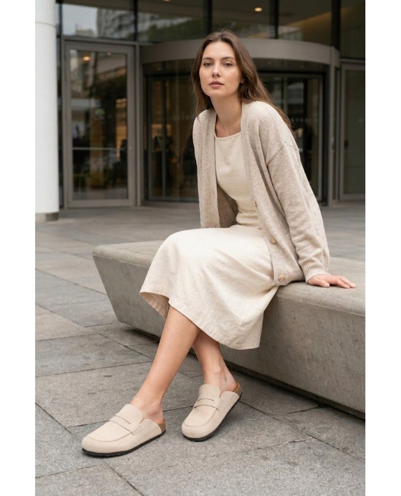 LUVRA Bağcıksız Hakiki Süet Deri Kadın Günlük Mantar Taban Loafer Klasik Ayakkabı HDMT - Krem