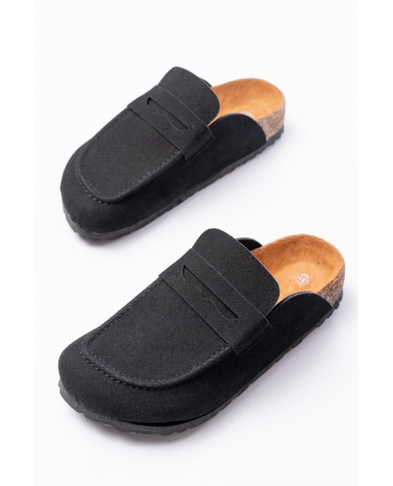 LUVRA Bağcıksız Hakiki Süet Deri Kadın Günlük Mantar Taban Loafer Klasik Ayakkabı HDMT - Siyah