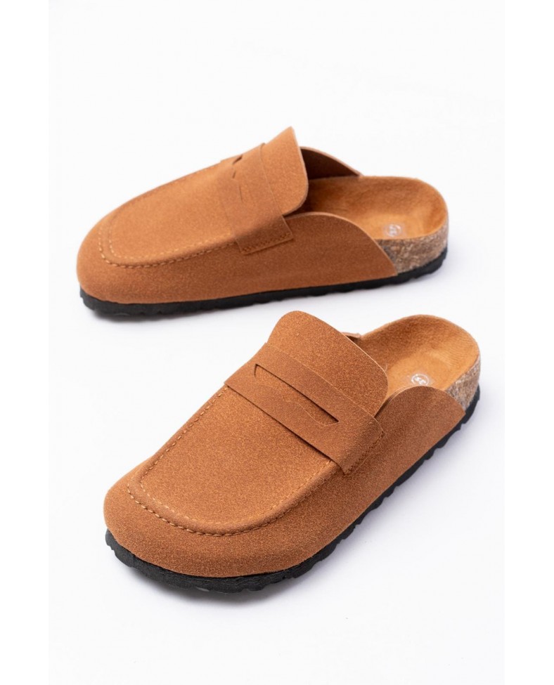 LUVRA Bağcıksız Hakiki Süet Deri Kadın Günlük Mantar Taban Loafer Klasik Ayakkabı HDMT - Taba