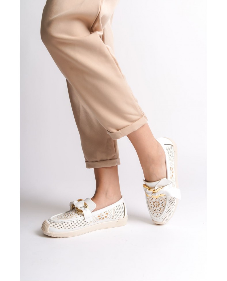 LYDIA Bağcıksız Ortopedik Rahat Taban Çiçek Desenli Kadın Babet Ayakkabı  CKT - Beyaz Somersan Giyim | Kadın, Erkek ve Çocuk Moda