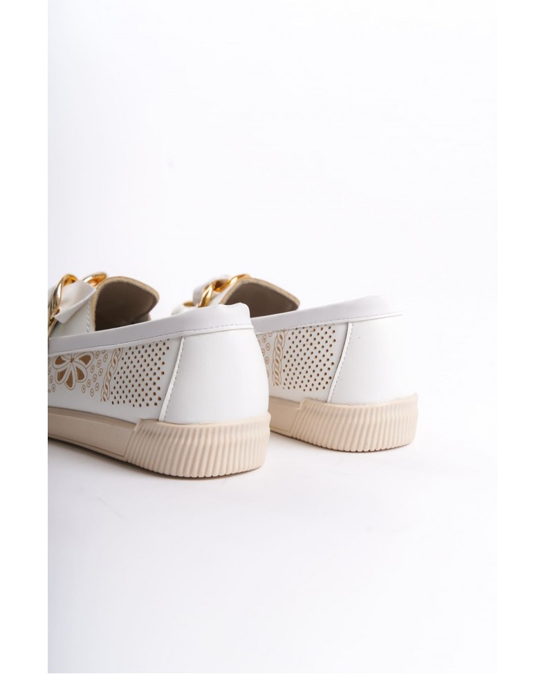 LYDIA Bağcıksız Ortopedik Rahat Taban Çiçek Desenli Kadın Babet Ayakkabı  CKT - Beyaz Somersan Giyim | Kadın, Erkek ve Çocuk Moda