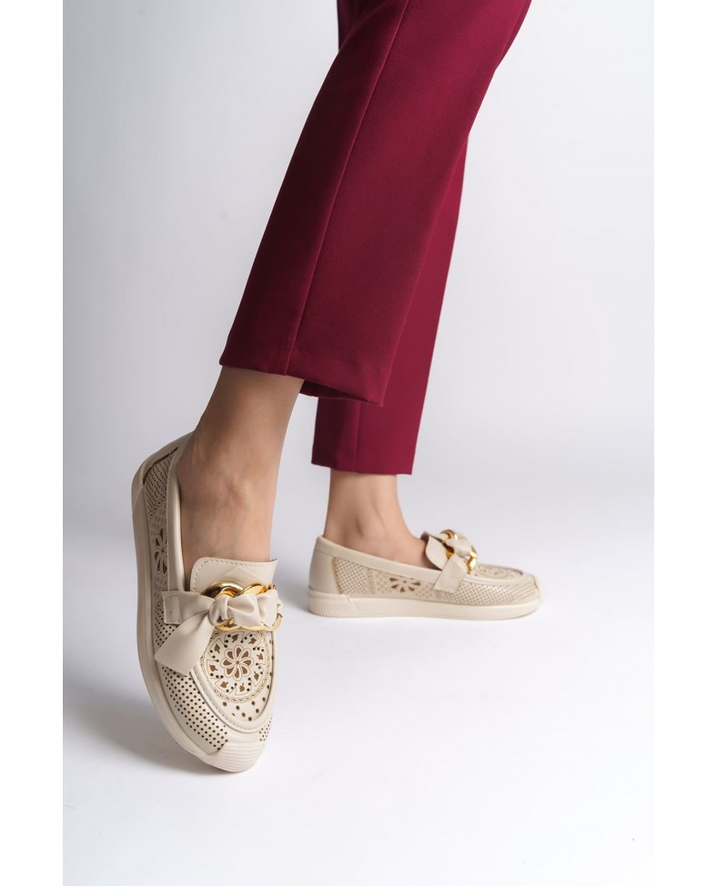 LYDIA Bağcıksız Ortopedik Rahat Taban Çiçek Desenli Kadın Babet Ayakkabı  CKT - Krem Somersan Giyim | Kadın, Erkek ve Çocuk Moda