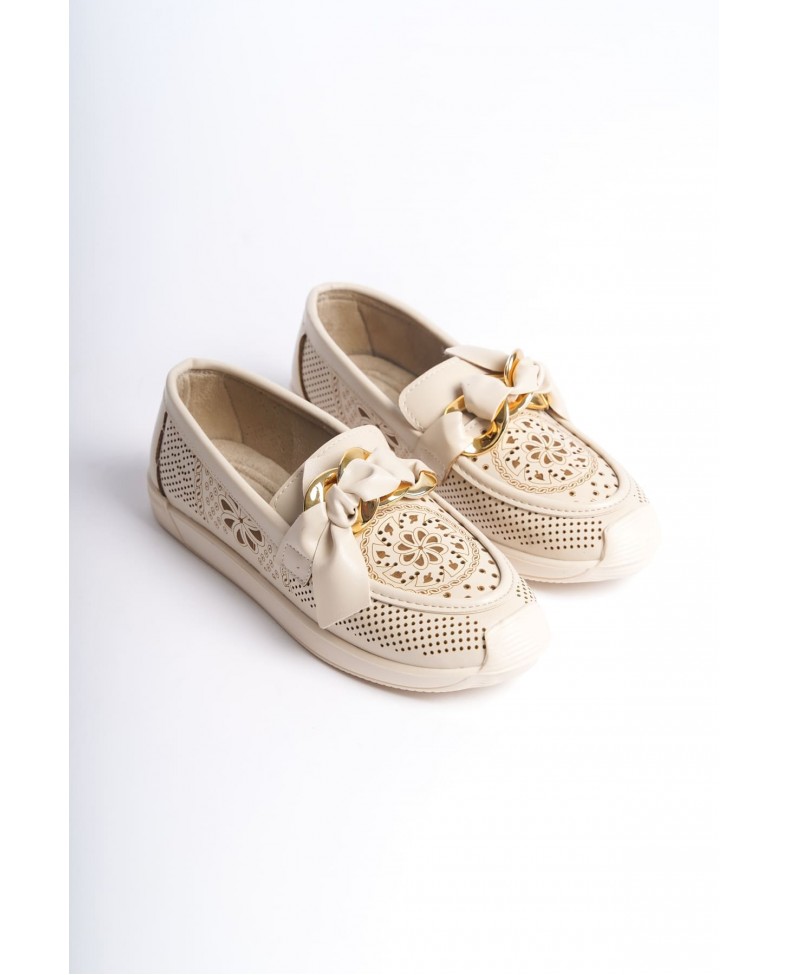 LYDIA Bağcıksız Ortopedik Rahat Taban Çiçek Desenli Kadın Babet Ayakkabı  CKT - Krem Somersan Giyim | Kadın, Erkek ve Çocuk Moda