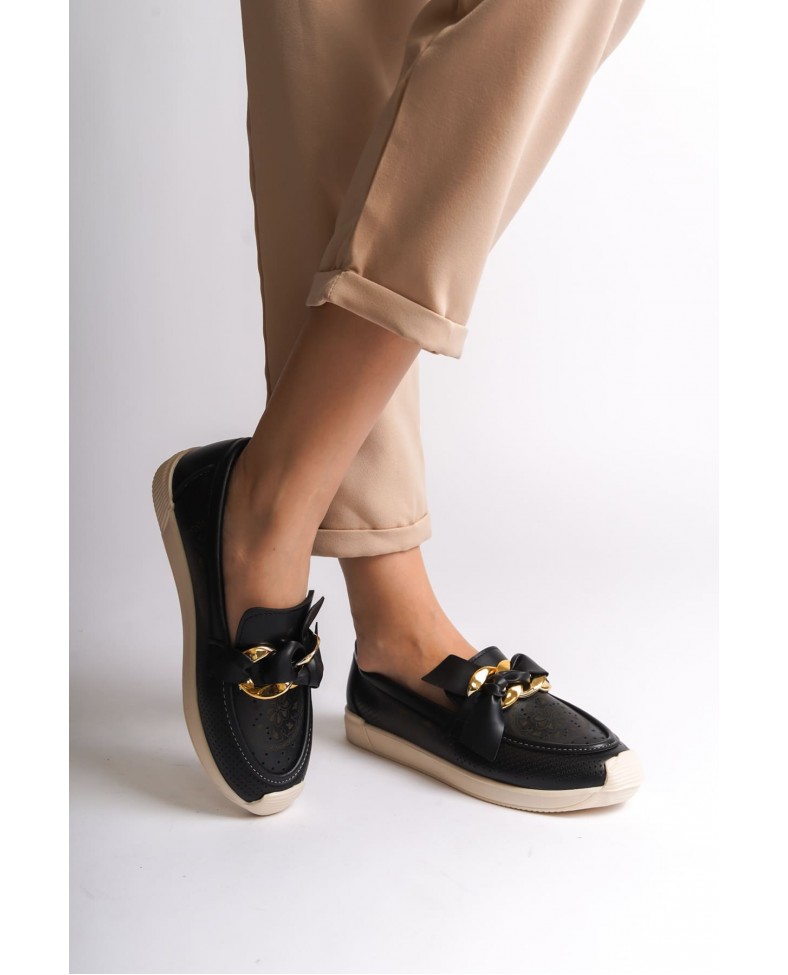 LYDIA Bağcıksız Ortopedik Rahat Taban Çiçek Desenli Kadın Babet Ayakkabı  CKT - Siyah Somersan Giyim | Kadın, Erkek ve Çocuk Moda