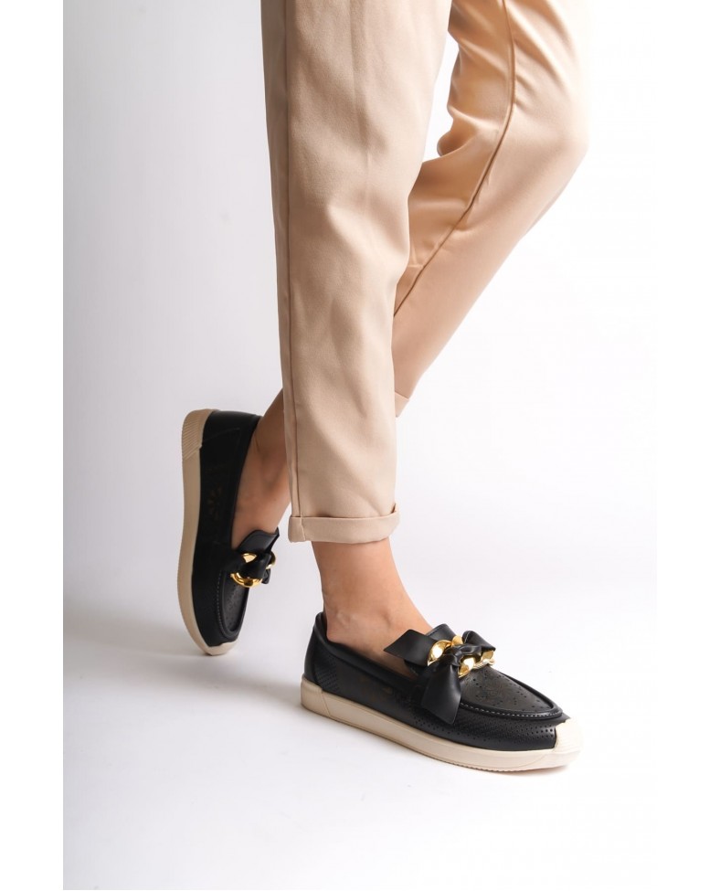 LYDIA Bağcıksız Ortopedik Rahat Taban Çiçek Desenli Kadın Babet Ayakkabı  CKT - Siyah Somersan Giyim | Kadın, Erkek ve Çocuk Moda