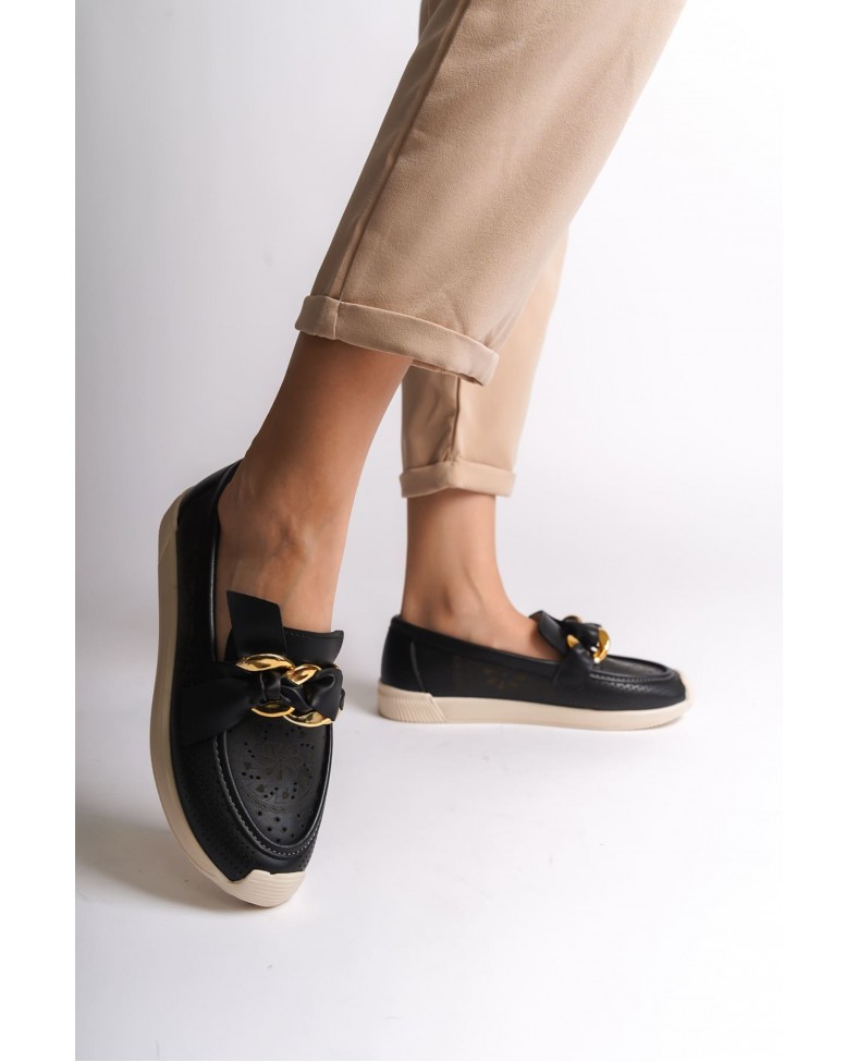 LYDIA Bağcıksız Ortopedik Rahat Taban Çiçek Desenli Kadın Babet Ayakkabı  CKT - Siyah Somersan Giyim | Kadın, Erkek ve Çocuk Moda