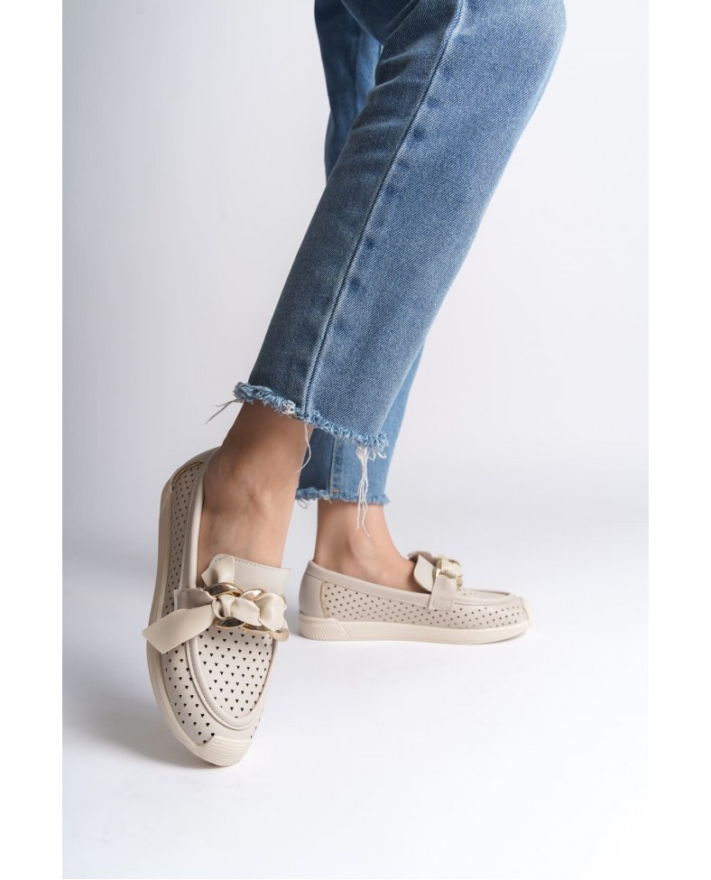 LYDIA Bağcıksız Ortopedik Rahat Taban Kalp Desenli Kadın Babet Ayakkabı  CKT - Krem Somersan Giyim | Kadın, Erkek ve Çocuk Moda