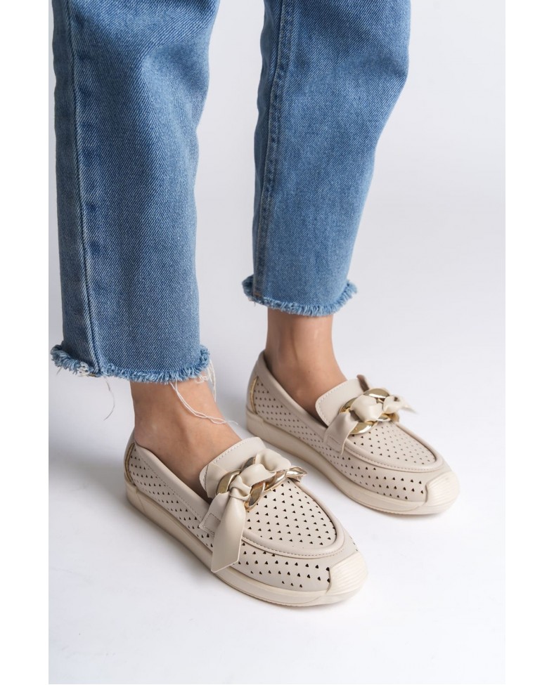 LYDIA Bağcıksız Ortopedik Rahat Taban Kalp Desenli Kadın Babet Ayakkabı  CKT - Krem Somersan Giyim | Kadın, Erkek ve Çocuk Moda