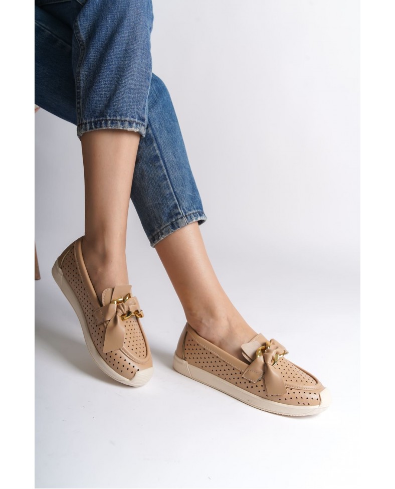 LYDIA Bağcıksız Ortopedik Rahat Taban Kalp Desenli Kadın Babet Ayakkabı CKT - Ten Somersan Giyim | Kadın, Erkek ve Çocuk Moda