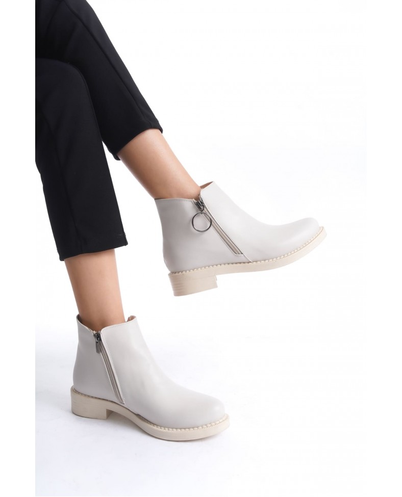 MARGARET Fermuarlı Ortopedik Taban Topuklu Kadın Bot  CKT - Krem Somersan Giyim | Kadın, Erkek ve Çocuk Moda