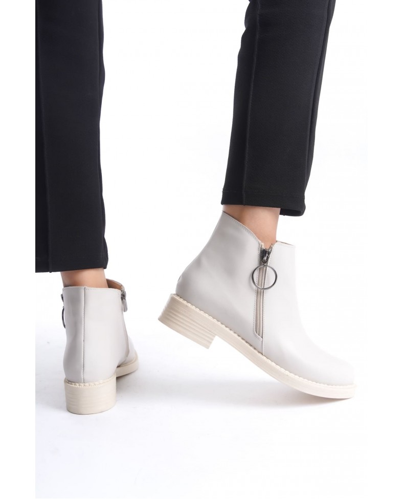 MARGARET Fermuarlı Ortopedik Taban Topuklu Kadın Bot  CKT - Krem Somersan Giyim | Kadın, Erkek ve Çocuk Moda