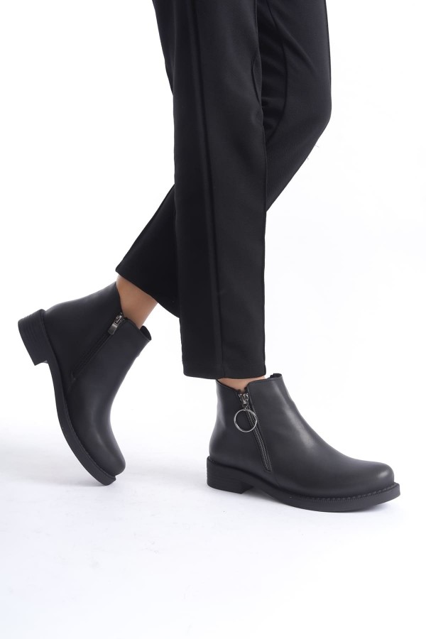 MARGARET Fermuarlı Ortopedik Taban Topuklu Kadın Bot - CST - Siyah