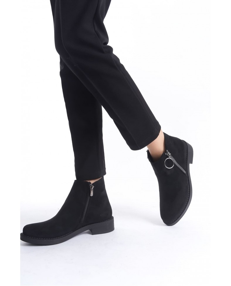 MARGARET Fermuarlı Ortopedik Taban Topuklu Süet Kadın Bot SST - Siyah Somersan Giyim | Kadın, Erkek ve Çocuk Moda