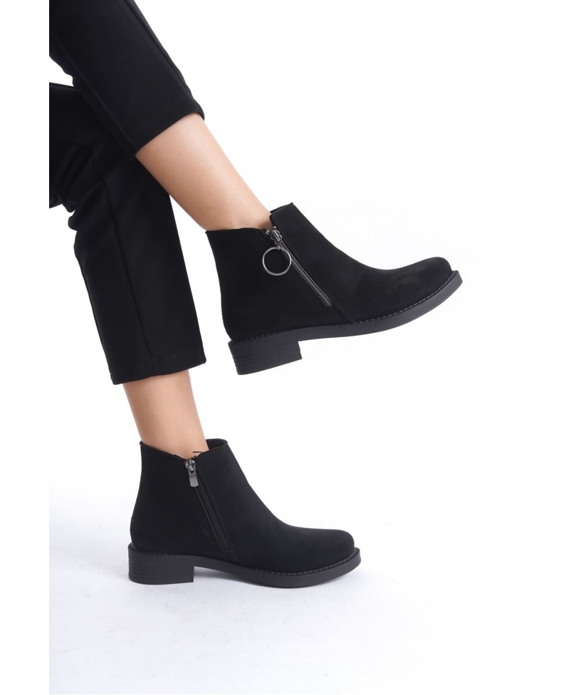 MARGARET Fermuarlı Ortopedik Taban Topuklu Süet Kadın Bot SST - Siyah Somersan Giyim | Kadın, Erkek ve Çocuk Moda
