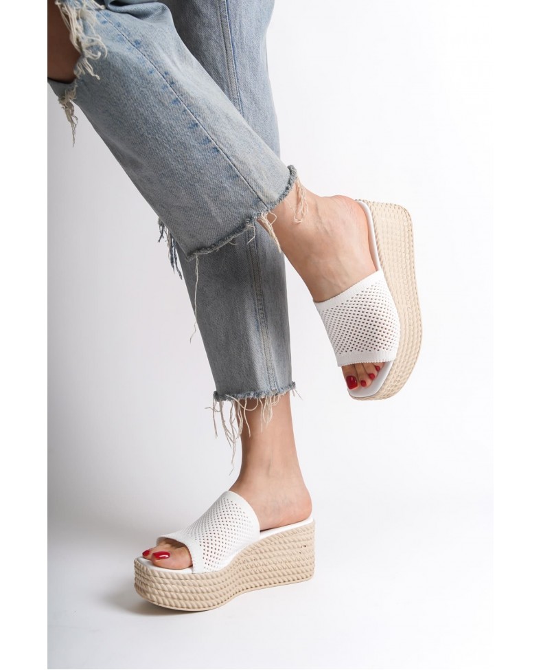 MARLA Dolgu Topuklu Ortopedik Taban Hasır Görünümlü Triko Kadın Terlik  TKT - Beyaz Somersan Giyim | Kadın, Erkek ve Çocuk Moda