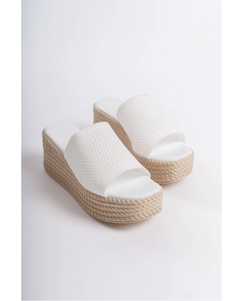 MARLA Dolgu Topuklu Ortopedik Taban Hasır Görünümlü Triko Kadın Terlik  TKT - Beyaz Somersan Giyim | Kadın, Erkek ve Çocuk Moda