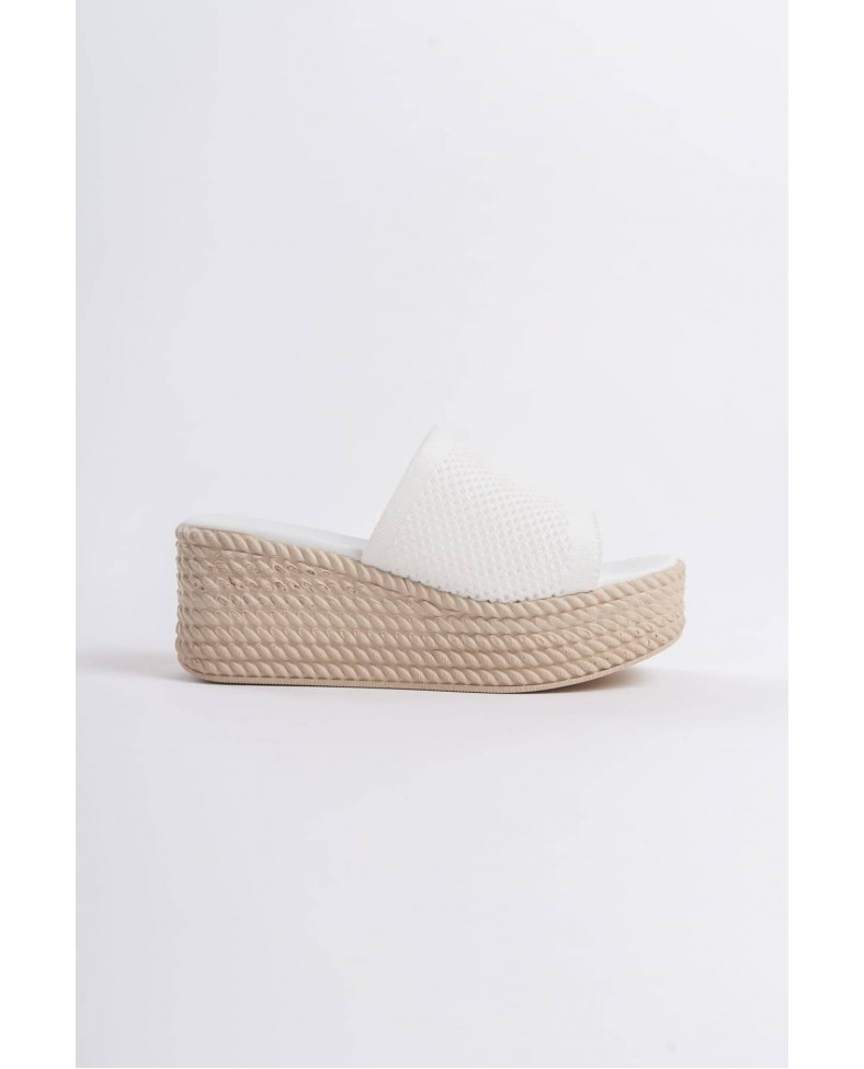 MARLA Dolgu Topuklu Ortopedik Taban Hasır Görünümlü Triko Kadın Terlik  TKT - Beyaz Somersan Giyim | Kadın, Erkek ve Çocuk Moda