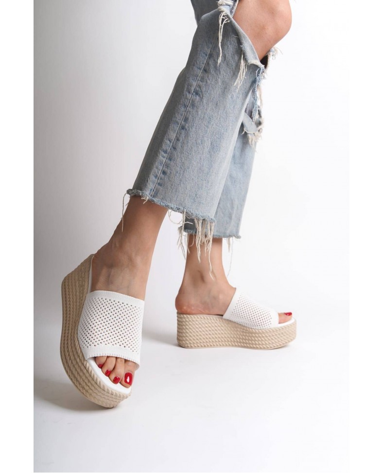 MARLA Dolgu Topuklu Ortopedik Taban Hasır Görünümlü Triko Kadın Terlik  TKT - Beyaz Somersan Giyim | Kadın, Erkek ve Çocuk Moda